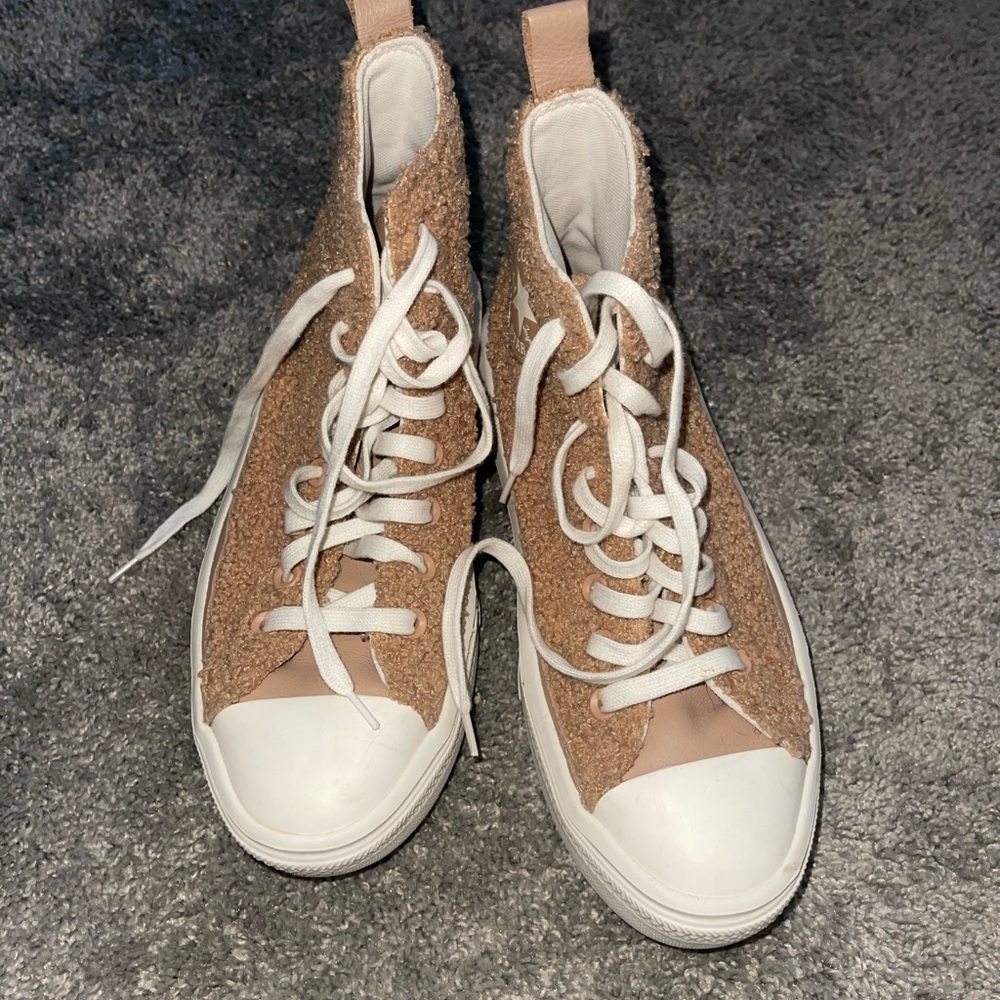 Converse Tan and White High-Top Sneakers